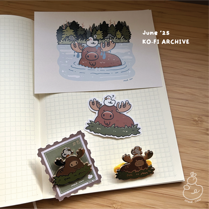 June 2025 rewards - Duckie Membership Ko-fi Archive | Enamel Pin, Artprint, Sticker