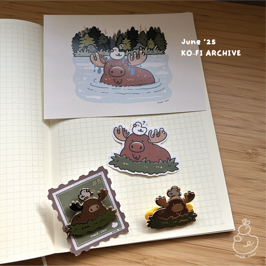 June 2025 rewards - Duckie Membership Ko-fi Archive | Enamel Pin, Artprint, Sticker