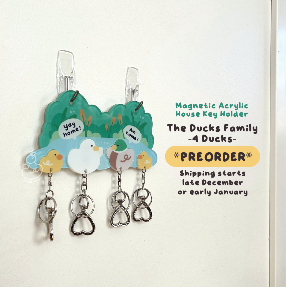 *PREORDER* Magnetic Acrylic House Key Holder "The Ducks Family" - 4 Ducks (2 Ducks + 2 Ducklings)