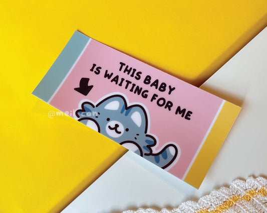 "This Baby is Waiting for Me" Cat Grey Kitty Car Decal Bumper Sticker | Heavy Duty Stickers