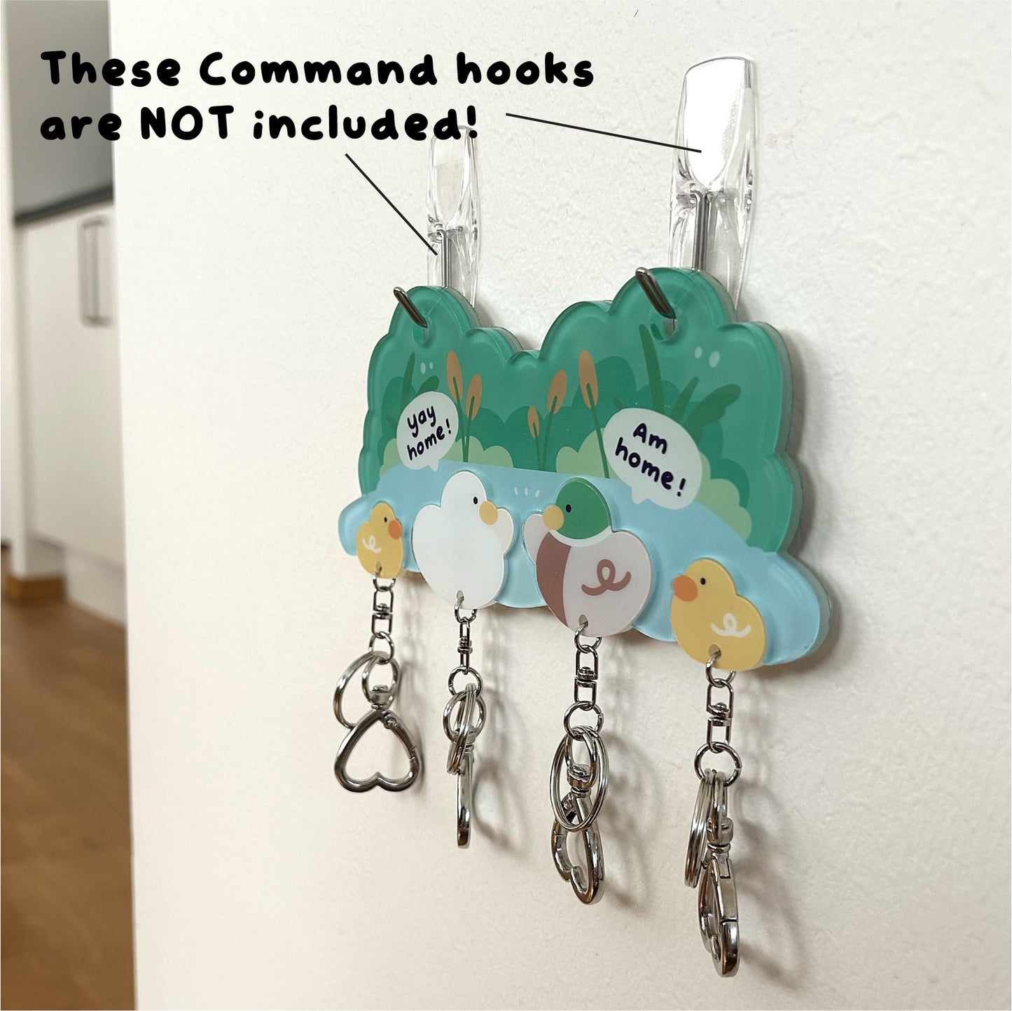 *UPGRADED* Magnetic Acrylic House Key Holder "The Ducks Family" - 4 Ducks (2 Ducks + 2 Ducklings)