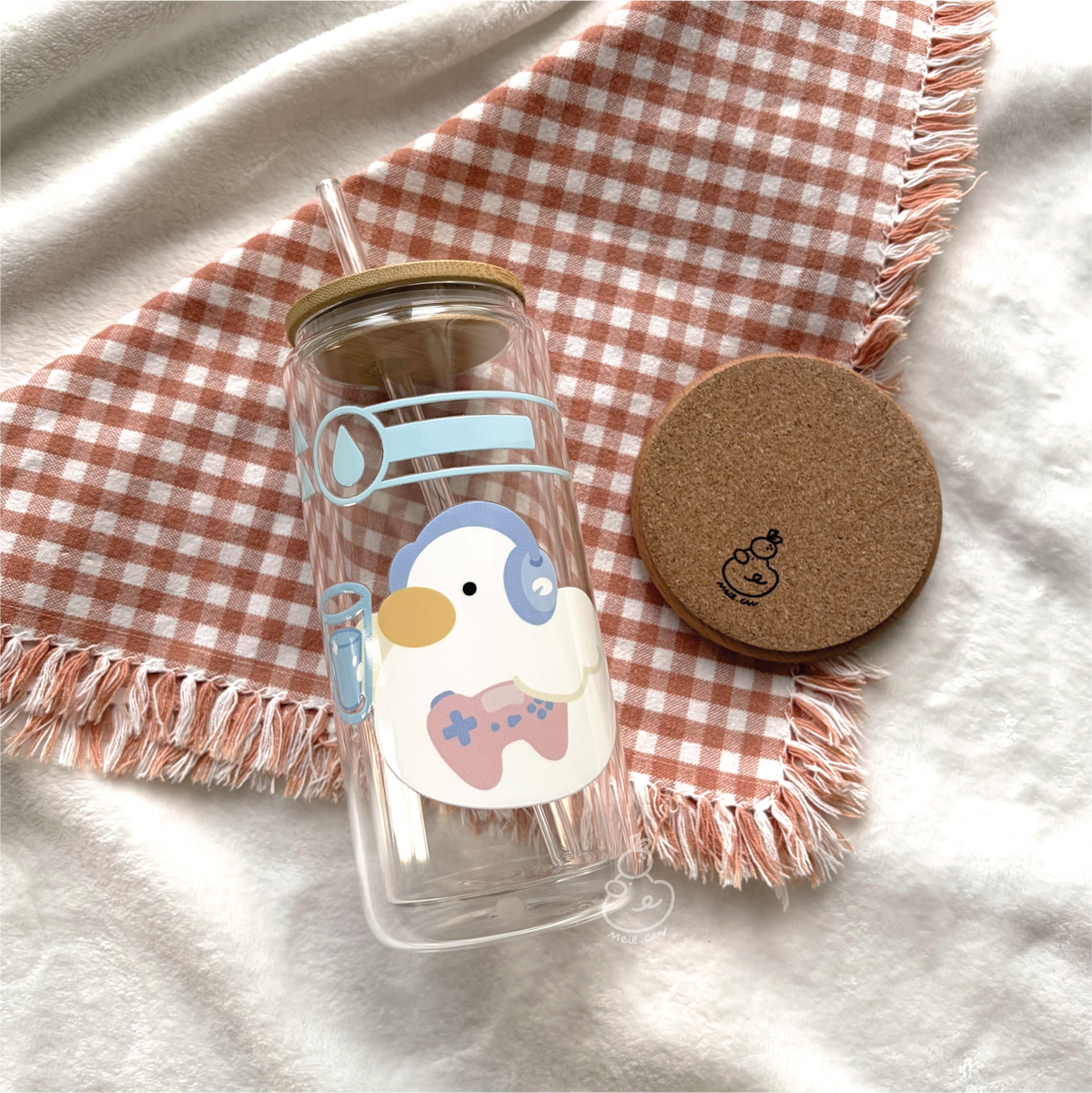 Gaming Duckie | Cute Double Walled Glass Cup with Bamboo Lid and Glass Straw *3RD UPGRADE