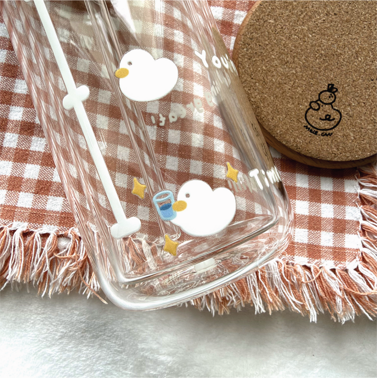 Duckie Measuring Your Water Intake | Cute Double Walled Glass Cup with Bamboo Lid and Glass Straw *3RD UPGRADE