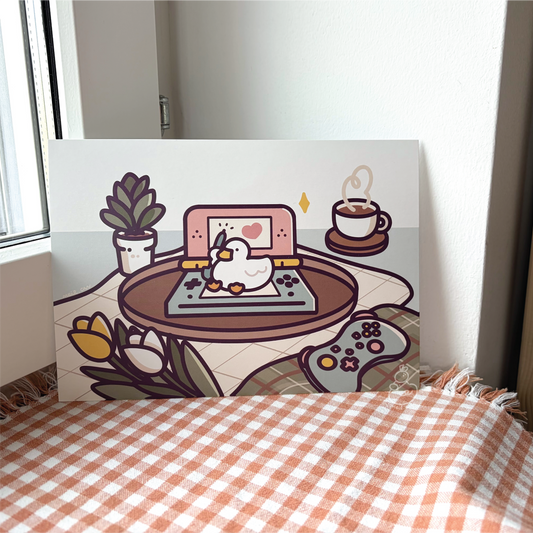 Cozy Gaming with Duckie - A5 Size Art Print