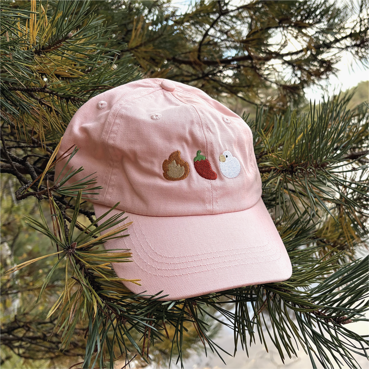 Cotton Embroidered Hat - A Little Bit Spicy - Pink Cotton Hat