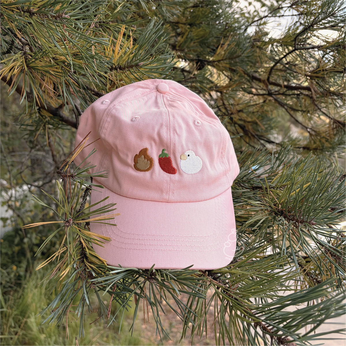Cotton Embroidered Hat - A Little Bit Spicy - Pink Cotton Hat