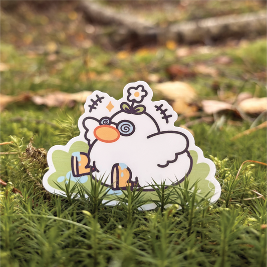Grass Touching Duck - Matte Duck Die Cut Sticker | Cute Sticker
