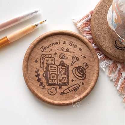 Journal and Sip | Planning & Journaling Engraved Wooden Coaster With Cork (Copy)