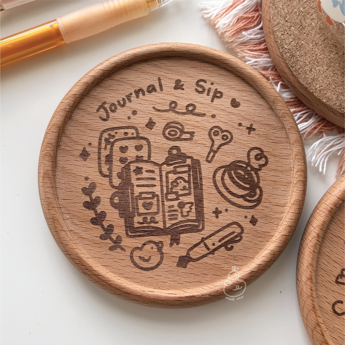 Journal and Sip | Planning & Journaling Engraved Wooden Coaster With Cork (Copy)