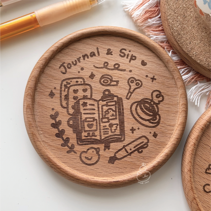 Journal and Sip | Planning & Journaling Engraved Wooden Coaster With Cork (Copy)