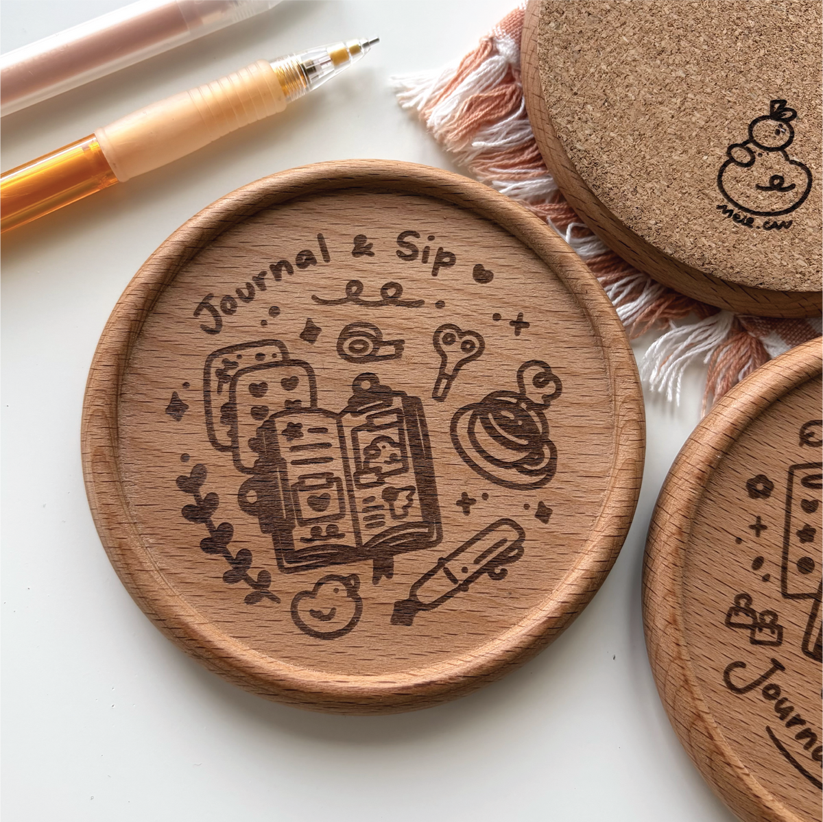 Journal and Sip | Planning & Journaling Engraved Wooden Coaster With Cork (Copy)