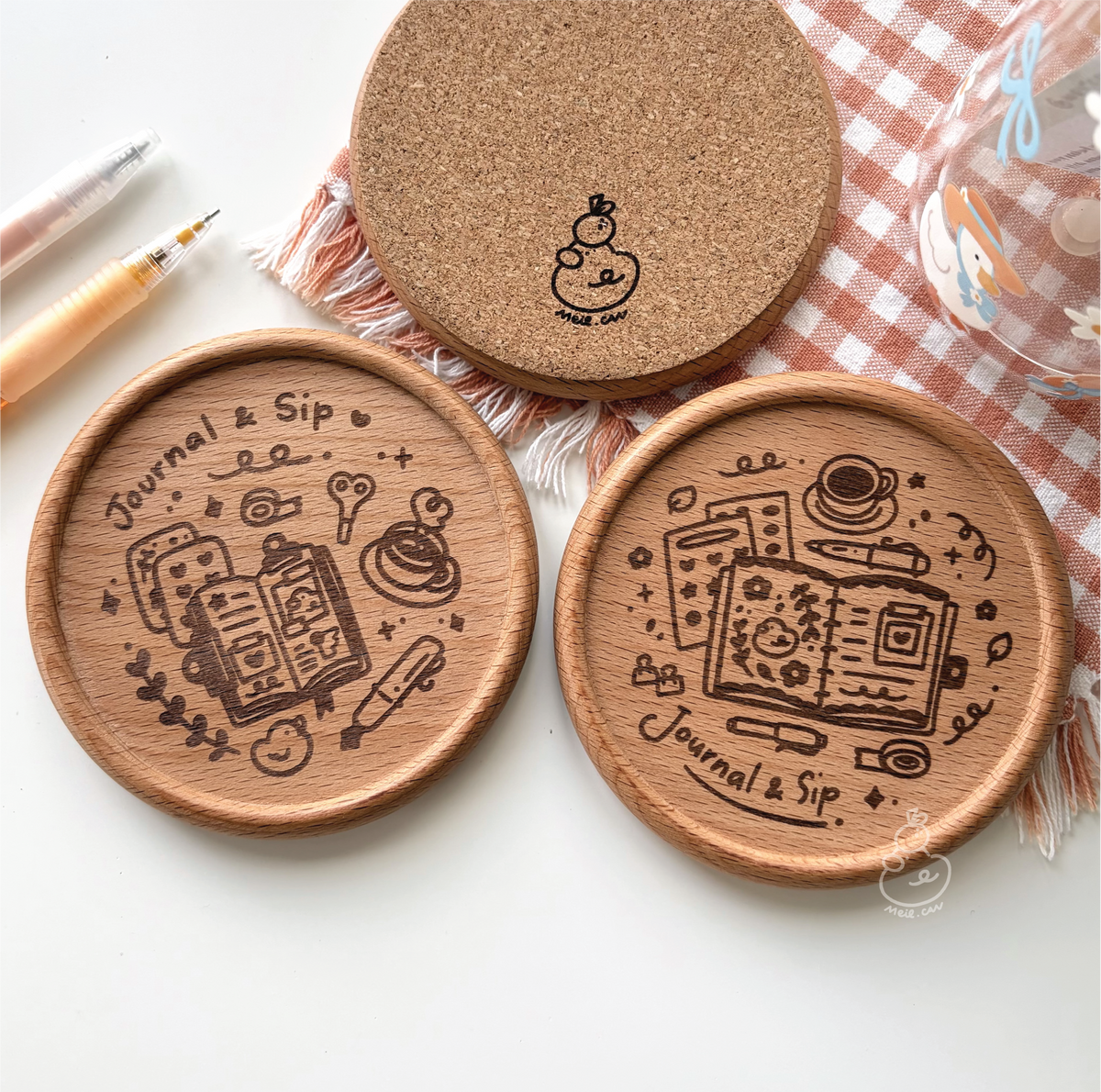 Journal and Sip | Planning & Journaling Engraved Wooden Coaster With Cork (Copy)