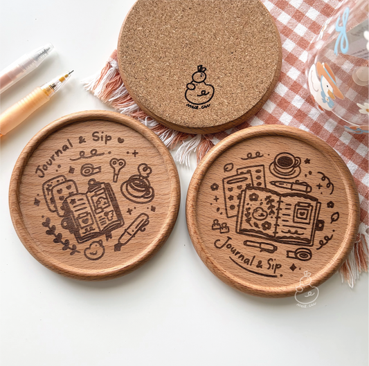 Journal and Sip | Planning & Journaling Engraved Wooden Coaster With Cork (Copy)
