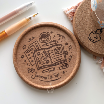 Journal and Sip | Planning & Journaling Engraved Wooden Coaster With Cork (Copy)