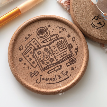 Journal and Sip | Planning & Journaling Engraved Wooden Coaster With Cork (Copy)