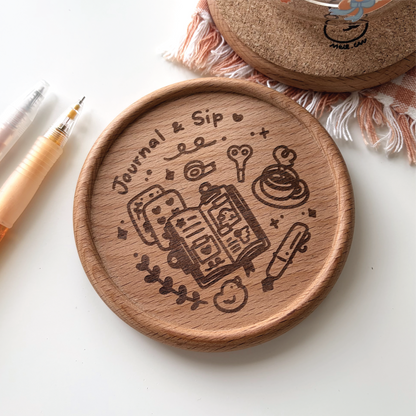 Journal and Sip | Planning & Journaling Engraved Wooden Coaster With Cork (Copy)